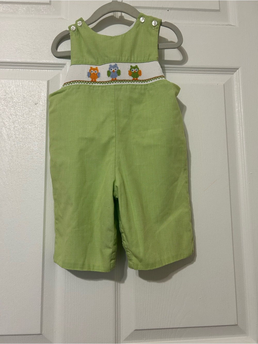 Light Green Owl Smocked Kids' Overalls